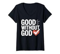 Mujer Diseño de corazón audaz de Good Without God Camiseta Cuello V
