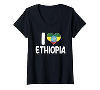 Mujer Diseño de corazón etíope I Love Ethiopia Camiseta Cuello V
