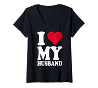 Mujer Diseño de corazón Rojo con Texto en alemán Ich Liebe Meinen Ehemann Camiseta Cuello V