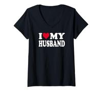 Mujer Diseño de corazón Rojo con Texto en alemán Ich Liebe Meinen Ehemann Camiseta Cuello V