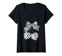 Mujer Diseño de Corazones de Lazo a Cuadros Camiseta Cuello V