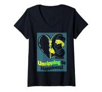 Mujer Diseño de Cremallera de corazón Que se Abre a la Felicidad Camiseta Cuello V