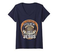 Mujer Diseño de Dardos y Jesús. Camiseta Cuello V