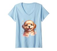 Mujer Diseño de Dibujos Animados Kawaii Puppy Dog para Amantes de los Perros Camiseta Cuello V