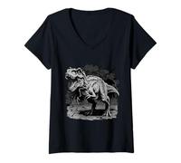 Mujer Diseño de Dinosaurio audaz para fanáticos de la prehistoria Camiseta Cuello V