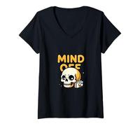 Mujer Diseño de Estado de ánimo Cerebral Divertido y relacionable con restablecimiento Mental Camiseta Cuello V