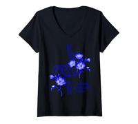 Mujer Diseño de estómago Floral Azul - Construyendo un Futuro Hermoso Camiseta Cuello V