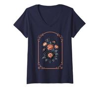 Mujer Diseño de Flores Vintage prensadas Florales Boho Flores Silvestres Camiseta Cuello V