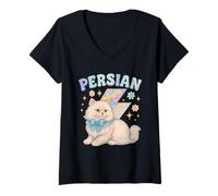 Mujer Diseño de Gato Persa Y2K con Arco y Rayo Camiseta Cuello V