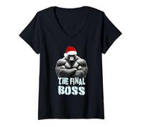 Mujer Diseño de Gorro navideño de Papá Noel The Final Boss Silverback Gorilla Camiseta Cuello V