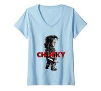 Mujer Diseño de Halloween Chucky Presencia aterradora Camiseta Cuello V