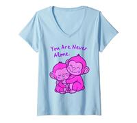 Mujer Diseño de Hermana Mayor y Hermana pequeña Abrazando Monos Rosas Camiseta Cuello V