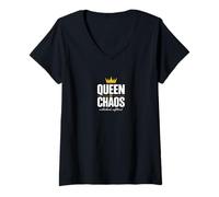 Mujer Diseño de Humor Femenino sin filtros de Queen of Chaos Motherhood Camiseta Cuello V