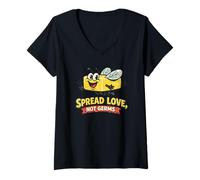 Mujer Diseño de Humor Vintage con Mosca de Mantequilla para propagar Amor, no gérmenes Camiseta Cuello V