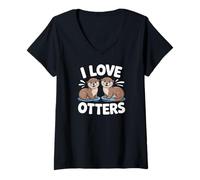 Mujer Diseño de I Love Otters, lindo para amantes de las nutrias Camiseta Cuello V