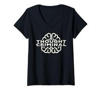 Mujer Diseño de Libertad Criminal de Pensamiento para libertarios anarquistas Camiseta Cuello V