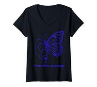 Mujer Diseño de línea de Mariposa Azul - from Within We Emerge Camiseta Cuello V