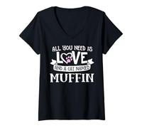 Mujer Diseño de magdalenas con nombre de gato: ¡todo lo que necesitas es amor! Camiseta Cuello V