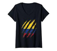 Mujer Diseño de Marcas de Garra rasgadas de la Bandera de Colombia Camiseta Cuello V