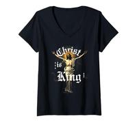 Mujer Diseño de Medio Tono Inspirado en Cristo es el Rey Cristiano Camiseta Cuello V