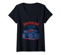 Mujer Diseño de Monster Truck de United We Drive Camiseta Cuello V