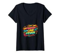 Mujer Diseño de motivación para Correr Fiebre en línea de Met Camiseta Cuello V