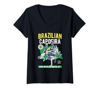 Mujer Diseño de Movimiento brasileño de Arte marcial Afro Capoeira Camiseta Cuello V