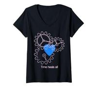 Mujer Diseño de neón Time Heals All Heart & Gear Camiseta Cuello V