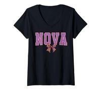 Mujer Diseño de Nombre modernista de Nova Leopard Bow para Mujeres Camiseta Cuello V