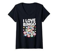 Mujer Diseño de números Coloridos con Texto en inglés I Love Bingo Camiseta Cuello V