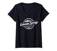 Mujer Diseño de Paisaje Urbano de montaña de Colorado Springs Camiseta Cuello V