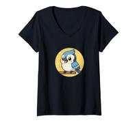 Mujer Diseño de pájaro Anime de arrendajo Azul súper Lindo Camiseta Cuello V