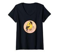 Mujer Diseño de pájaro de Anime jilguero Americano súper Lindo Camiseta Cuello V