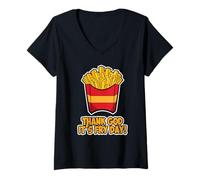 Mujer Diseño de Patatas Fritas para Hombre - Thank God It's Fry Day Camiseta Cuello V