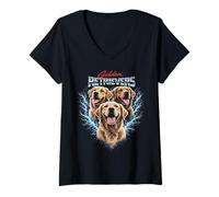 Mujer Diseño de Perro Pirata de Metal Pesado de Golden Retriever Camiseta Cuello V