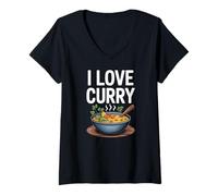 Mujer Diseño de plato sabroso I Love Curry Camiseta Cuello V