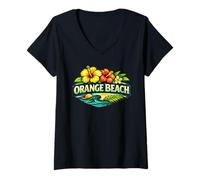 Mujer Diseño de Playa de Orange Beach Alabama Tropical Island Camiseta Cuello V