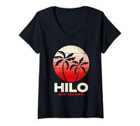 Mujer Diseño de Puesta de Sol en Hilo Big Island, Hilo Beach, Hawái Camiseta Cuello V