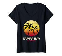 Mujer Diseño de Puesta de Sol en la Playa Tropical de Florida en Tampa Bay, Florida Camiseta Cuello V