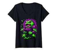 Mujer Diseño de Rana para Amantes de los cómics y Ranas Camiseta Cuello V