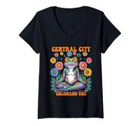 Mujer Diseño de Rana Zen Chill de Central City Colorado USA Camiseta Cuello V
