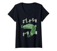 Mujer Diseño de Rayas Verdes de Serpiente Slytherin Camiseta Cuello V