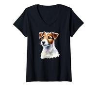 Mujer Diseño de Retrato de Perro Jack Russell Terrier Camiseta Cuello V