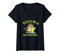 Mujer Diseño de ruiseñor de tequila para amantes de los libros y escritores Camiseta Cuello V