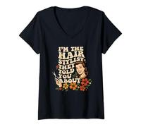 Mujer Diseño de salón de barbero Retro Estilista Divertido Camiseta Cuello V