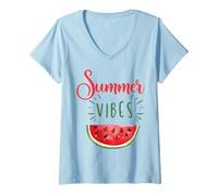 Mujer Diseño de sandía Summer Vibes Camiseta Cuello V
