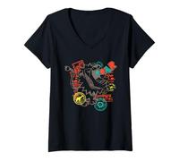 Mujer Diseño de sello de selva tribal africano con león salvaje rugiente Camiseta Cuello V