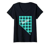 Mujer Diseño de Silueta a Cuadros de Nevada Home Camiseta Cuello V
