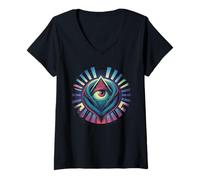 Mujer Diseño de símbolo de triángulo Ocular Que Todo lo ve Camiseta Cuello V