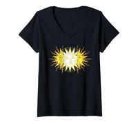 Mujer Diseño de Sol Dividido, estético Antiguo, Vaporwave, vanguardista, Envejecido Camiseta Cuello V